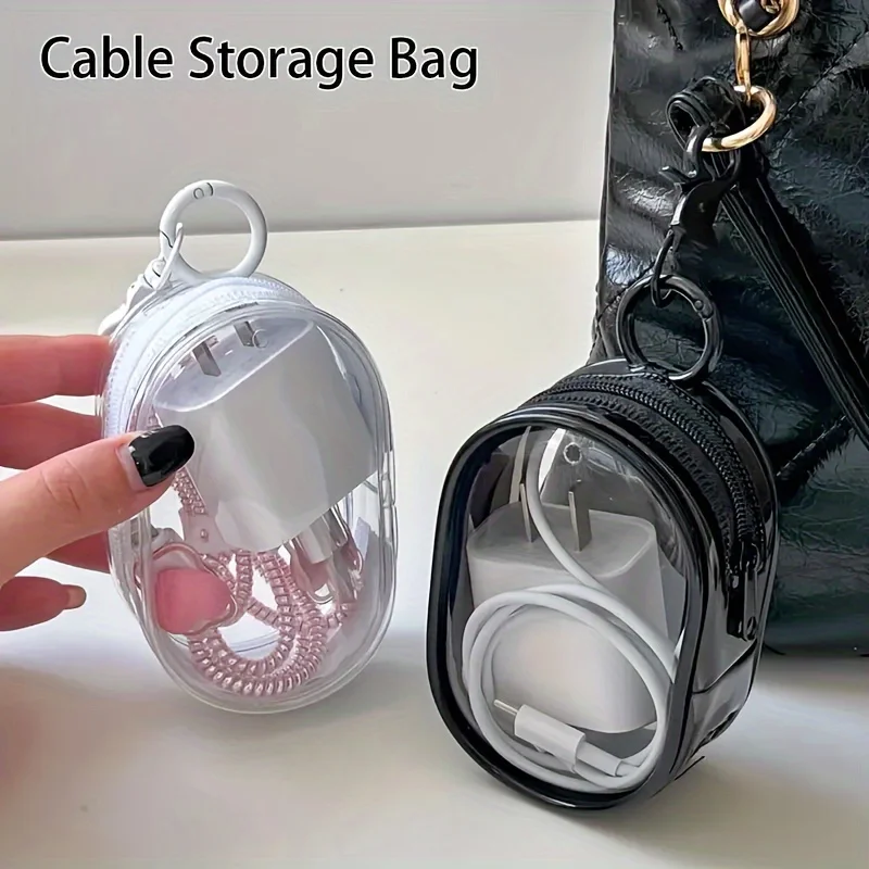 Cable Winder Keychain - Borsa Portatile Mini Trasparente con Cerniera