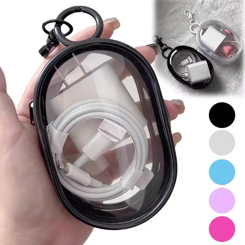 Cable Winder Keychain - Organizzatore Multifunzionale Trasparente per Cavi Dati,