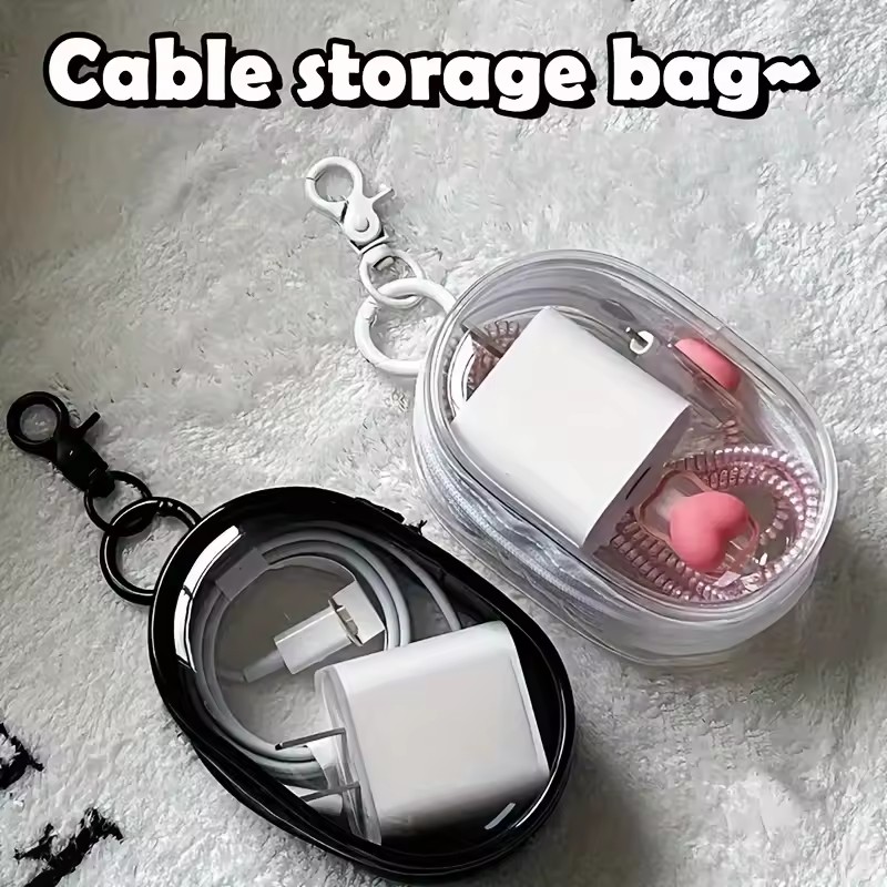 Cable Winder Keychain - Mini borsa portaoggetti portatile trasparente con