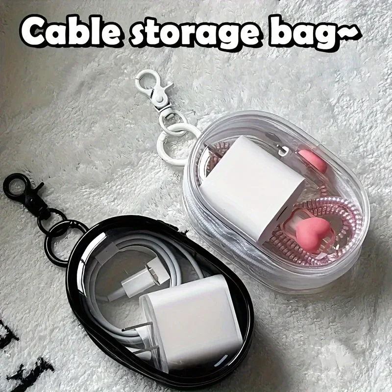 Cable Winder Keychain - Borsa Portatile Mini Trasparente con Cerniera